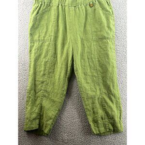 Ellen Tracy Cropped Linen Pants Green Size Large